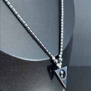 Gunmetal Hematite Necklace with Geometric Arrowhead Pendant